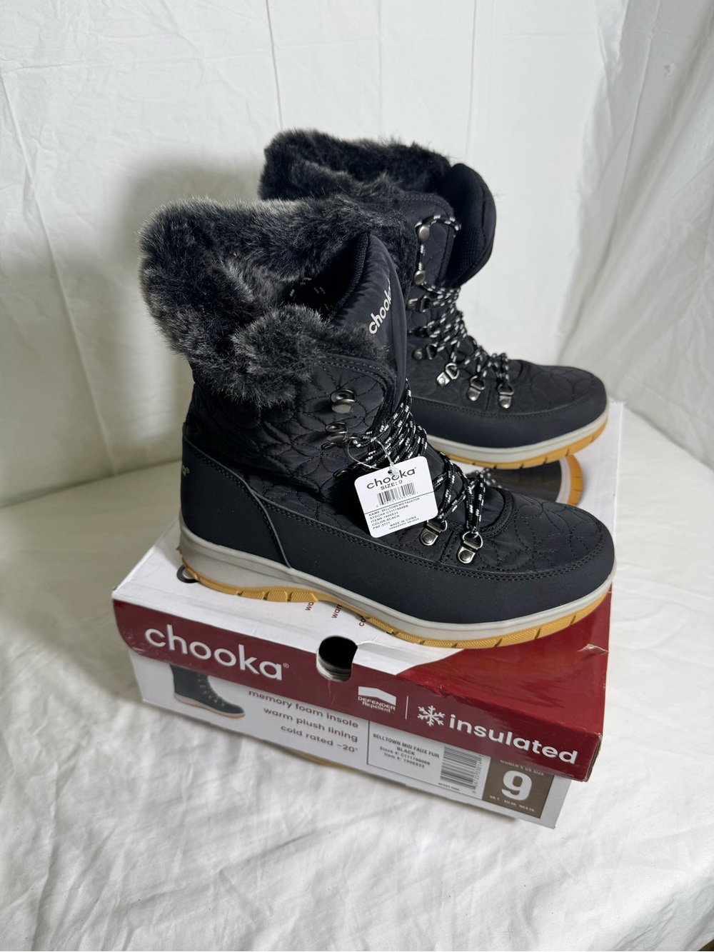 Chooka Belltown Mid Faux Fur Women’s Winter Boots Black Size 9 New